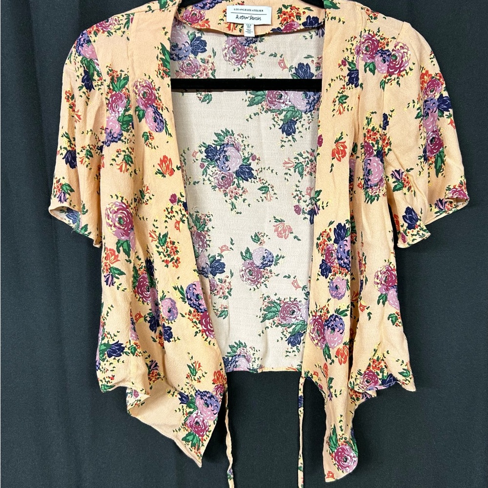 & Other Stories Floral Tie-Front Blouse - Cream and Purple